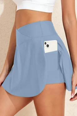 Outlet Dear-Lover Solid Pocketed Crossover High Waist Swim Skort Beau Blue