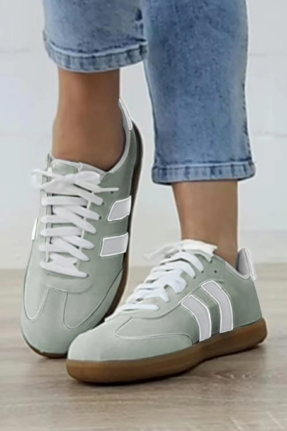 Clearance Dear-Lover Striped Lace-up Flat Sneakers Beau Blue