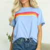 Discount Dear-Lover Striped Patch Front Casual Tee Beau Blue