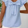 New Dear-Lover Textured Bow Knot Frilled Butterfly Sleeve Blouse Beau Blue