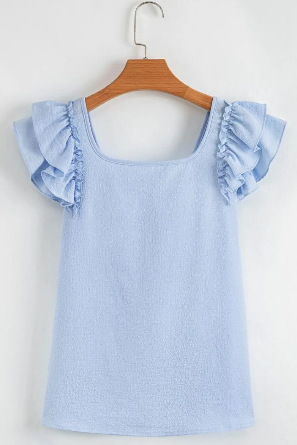 New Dear-Lover Textured Bow Knot Frilled Butterfly Sleeve Blouse Beau Blue