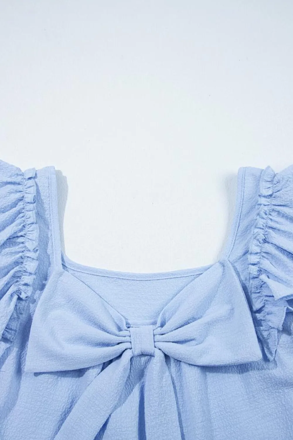 New Dear-Lover Textured Bow Knot Frilled Butterfly Sleeve Blouse Beau Blue