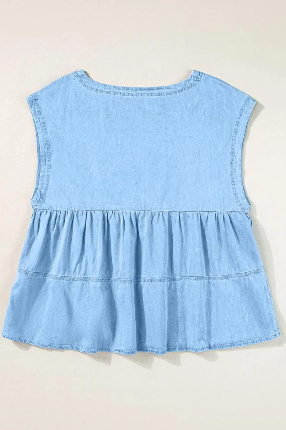 Best Dear-Lover Trendy Stitching Detail Denim Peplum Top Beau Blue