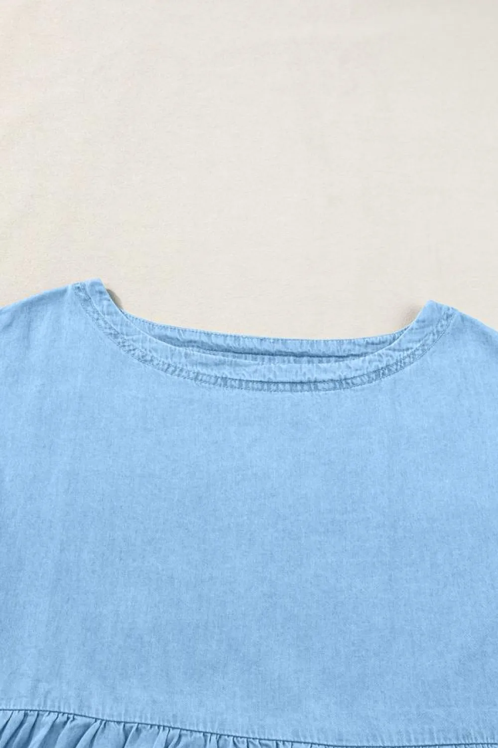 Best Dear-Lover Trendy Stitching Detail Denim Peplum Top Beau Blue