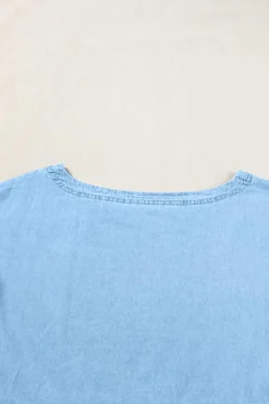Best Dear-Lover Trendy Stitching Detail Denim Peplum Top Beau Blue