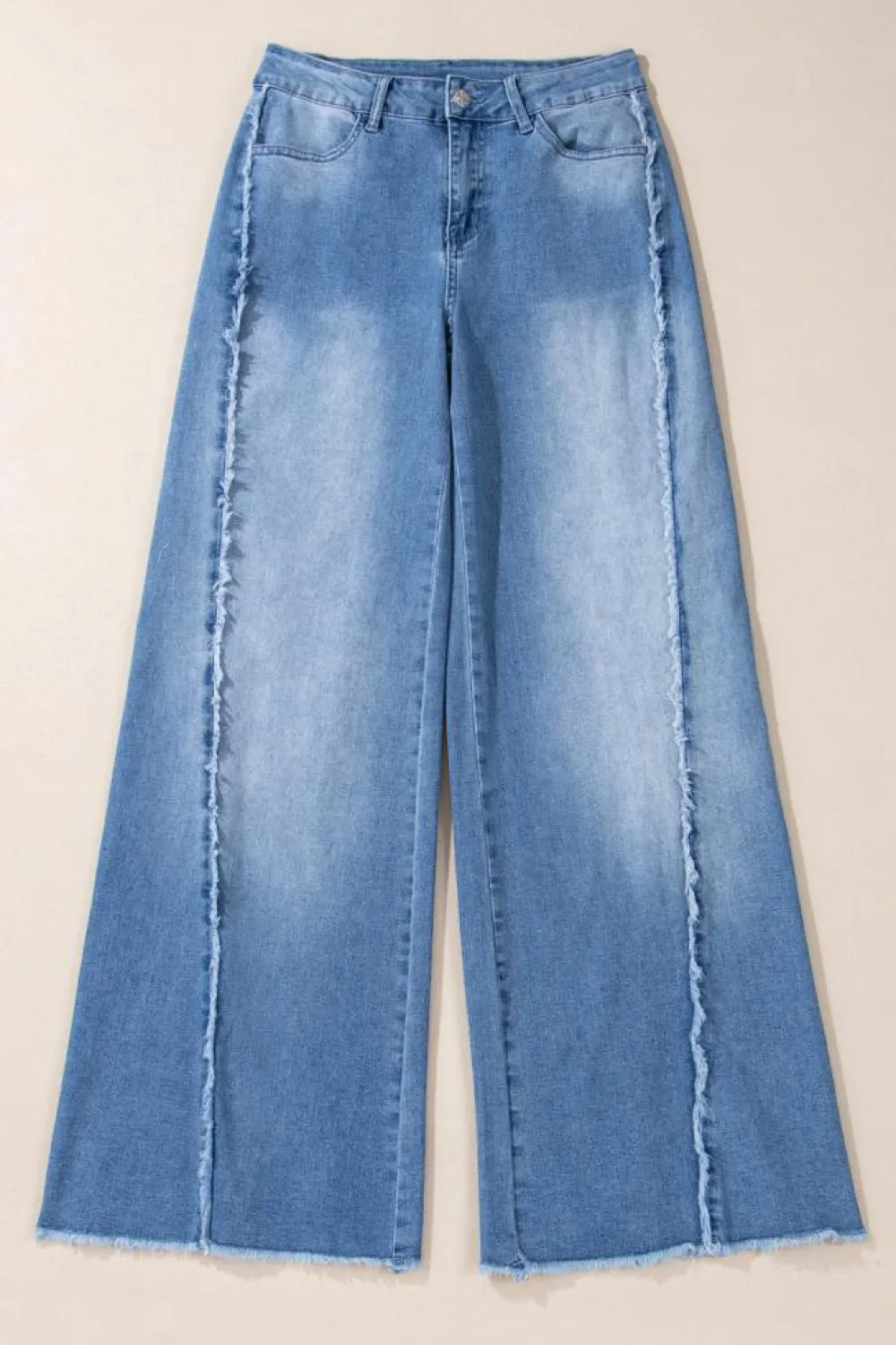 Clearance Dear-Lover Vintage Stitching Raw Hem Flared Jeans Beau Blue