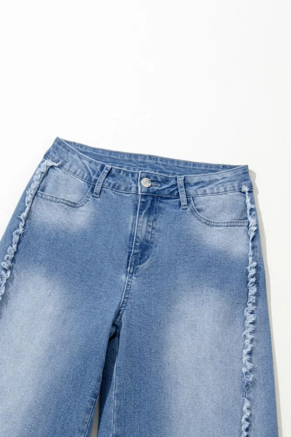 Clearance Dear-Lover Vintage Stitching Raw Hem Flared Jeans Beau Blue
