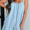 Outlet Dear-Lover Washed Denim Tied Straps Sleeveless Mini Dress Beau Blue