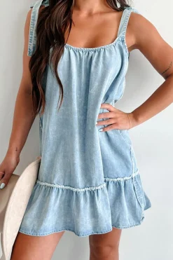 Outlet Dear-Lover Washed Denim Tied Straps Sleeveless Mini Dress Beau Blue