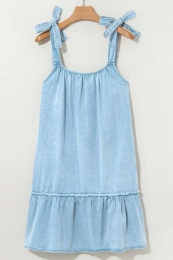 Outlet Dear-Lover Washed Denim Tied Straps Sleeveless Mini Dress Beau Blue