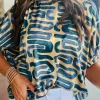 Hot Dear-Lover Abstract Print Short Sleeve Loose Top Beige