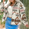 New Dear-Lover Aztec Printed Stand Neck Zip Up Jacket Beige