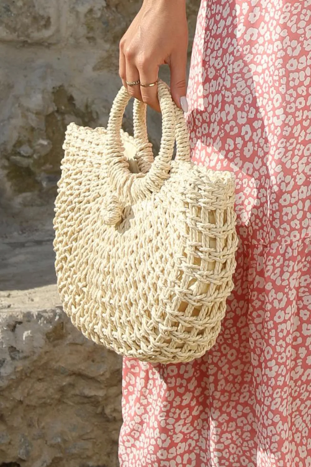 Outlet Dear-Lover Bamboo Weaving Semicircle Tote Handbag Beige