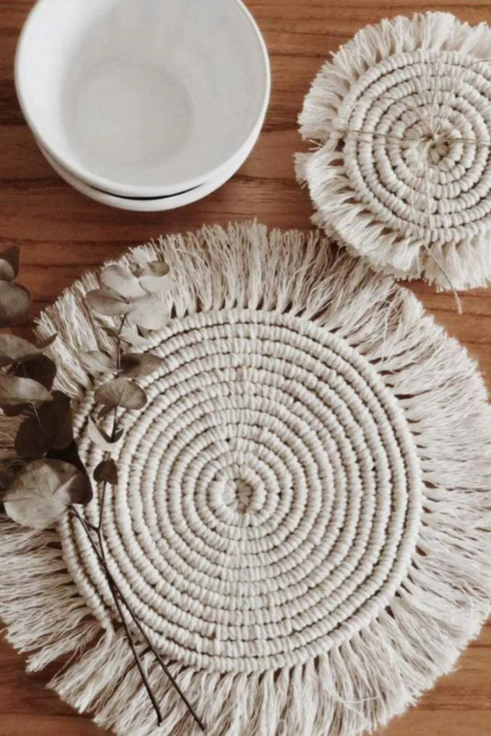 Discount Dear-Lover Boho Tassel Macrame Coaster 15cm Beige