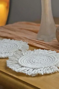 Discount Dear-Lover Boho Tassel Macrame Coaster 15cm Beige