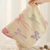 Clearance Dear-Lover Bow Knot Print Zipper Corduroy Large Cosmetic Bag Beige