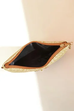 Clearance Dear-Lover Bow Pearl Decor Straw PU Leather Patched Crossbody Bag Beige