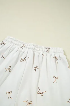 Online Dear-Lover Bow Print Half Zip Tank and Shorts 2pcs Set Beige