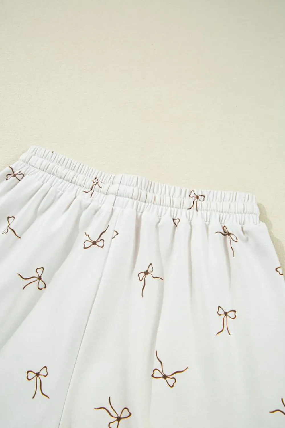 Online Dear-Lover Bow Print Half Zip Tank and Shorts 2pcs Set Beige