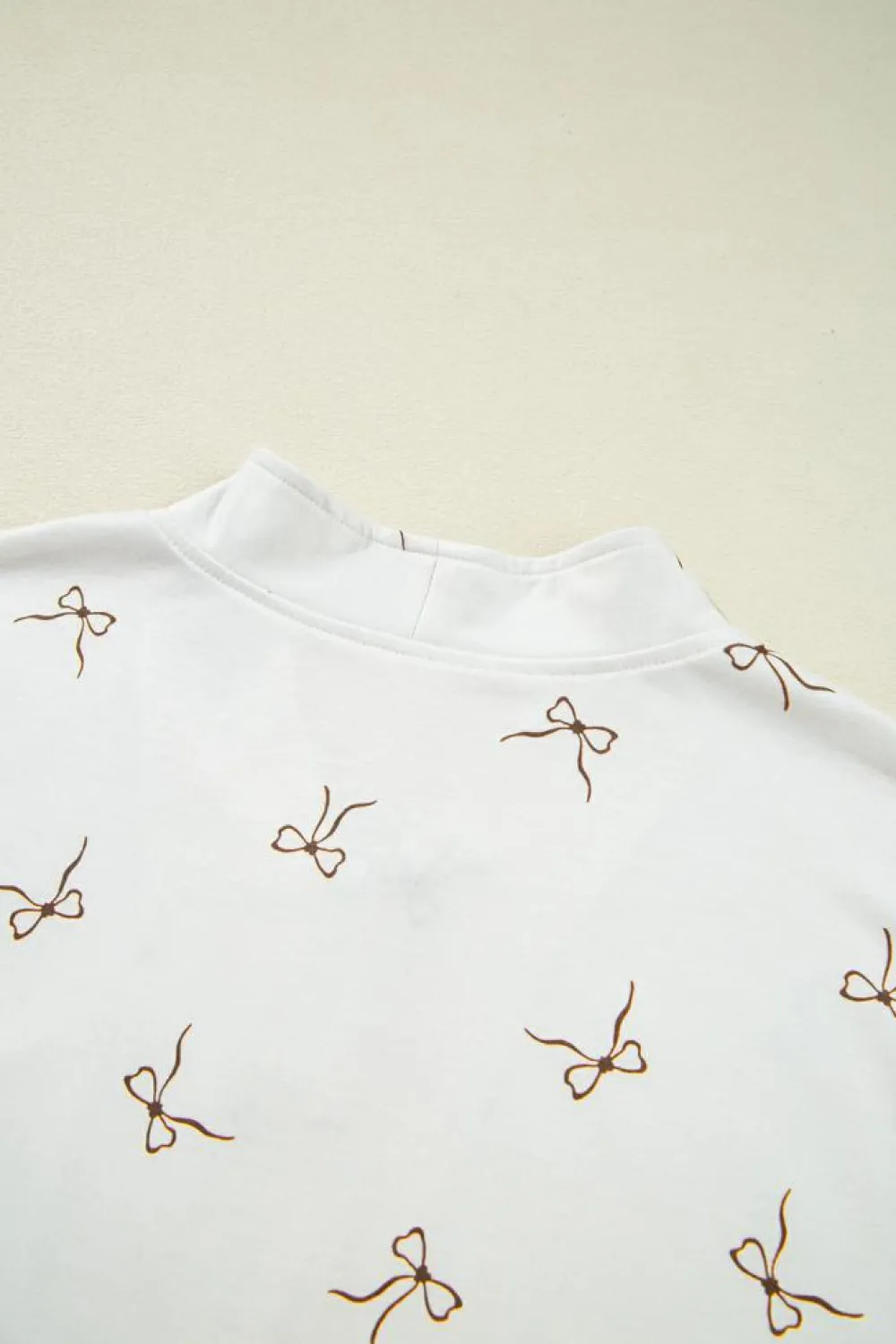 Online Dear-Lover Bow Print Half Zip Tank and Shorts 2pcs Set Beige