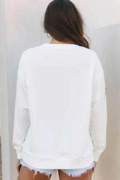 Best Dear-Lover Bow Valentine Drop Shoulder Loose Sweatshirt Beige