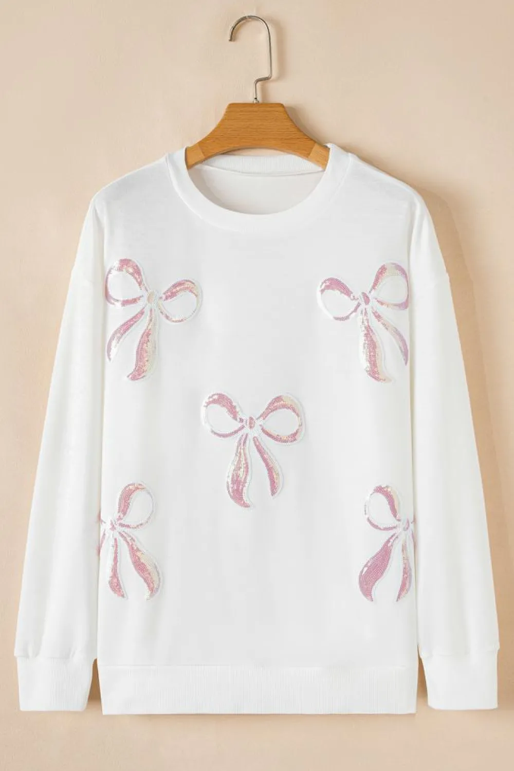 Best Dear-Lover Bow Valentine Drop Shoulder Loose Sweatshirt Beige