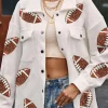 Discount Dear-Lover Bubble Gum Texture Sequined Rugby Football Shacket Beige