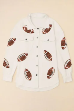 Discount Dear-Lover Bubble Gum Texture Sequined Rugby Football Shacket Beige