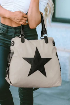 New Dear-Lover Casual Five-pointed Star Canvas Tote Bag Beige