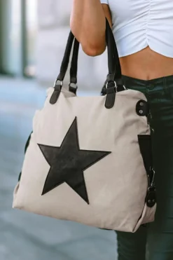 New Dear-Lover Casual Five-pointed Star Canvas Tote Bag Beige