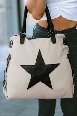 New Dear-Lover Casual Five-pointed Star Canvas Tote Bag Beige