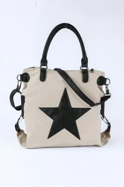 New Dear-Lover Casual Five-pointed Star Canvas Tote Bag Beige