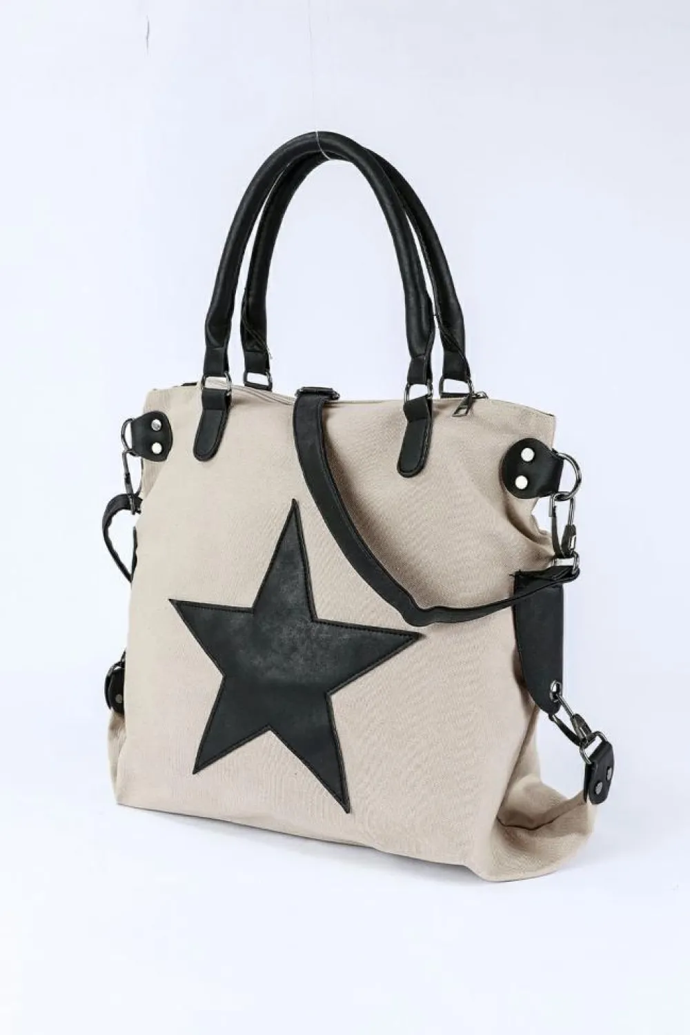 New Dear-Lover Casual Five-pointed Star Canvas Tote Bag Beige