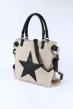 New Dear-Lover Casual Five-pointed Star Canvas Tote Bag Beige