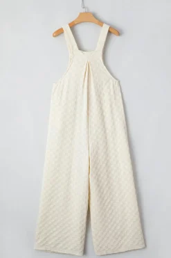 Outlet Dear-Lover Checkered Pocketed High Waist Wide Leg Overall Beige