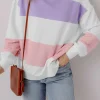 Sale Dear-Lover Colorblock Patchwork Drop Shoulder Crewneck Sweatshirt Beige