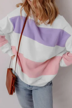 Sale Dear-Lover Colorblock Patchwork Drop Shoulder Crewneck Sweatshirt Beige
