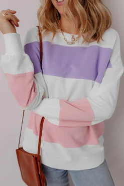 Sale Dear-Lover Colorblock Patchwork Drop Shoulder Crewneck Sweatshirt Beige