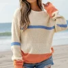 New Dear-Lover Colorblock Striped Drop Shoulder Cozy Sweater Beige