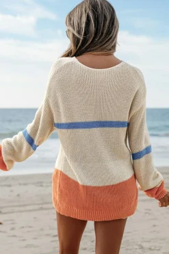 New Dear-Lover Colorblock Striped Drop Shoulder Cozy Sweater Beige