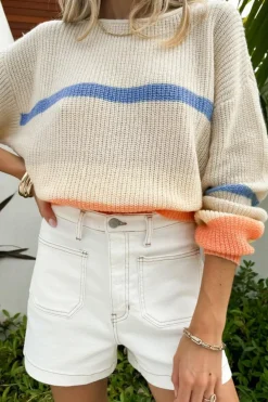 New Dear-Lover Colorblock Striped Drop Shoulder Cozy Sweater Beige