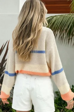 New Dear-Lover Colorblock Striped Drop Shoulder Cozy Sweater Beige