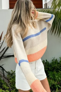 New Dear-Lover Colorblock Striped Drop Shoulder Cozy Sweater Beige