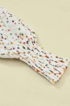 Hot Dear-Lover Colorful Confetti Dots Cable Knit Crew Neck Sweater Beige