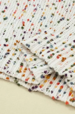 Hot Dear-Lover Colorful Confetti Dots Cable Knit Crew Neck Sweater Beige