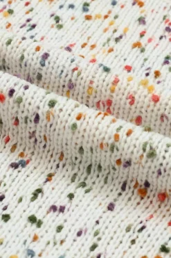 Hot Dear-Lover Colorful Confetti Dots Cable Knit Crew Neck Sweater Beige