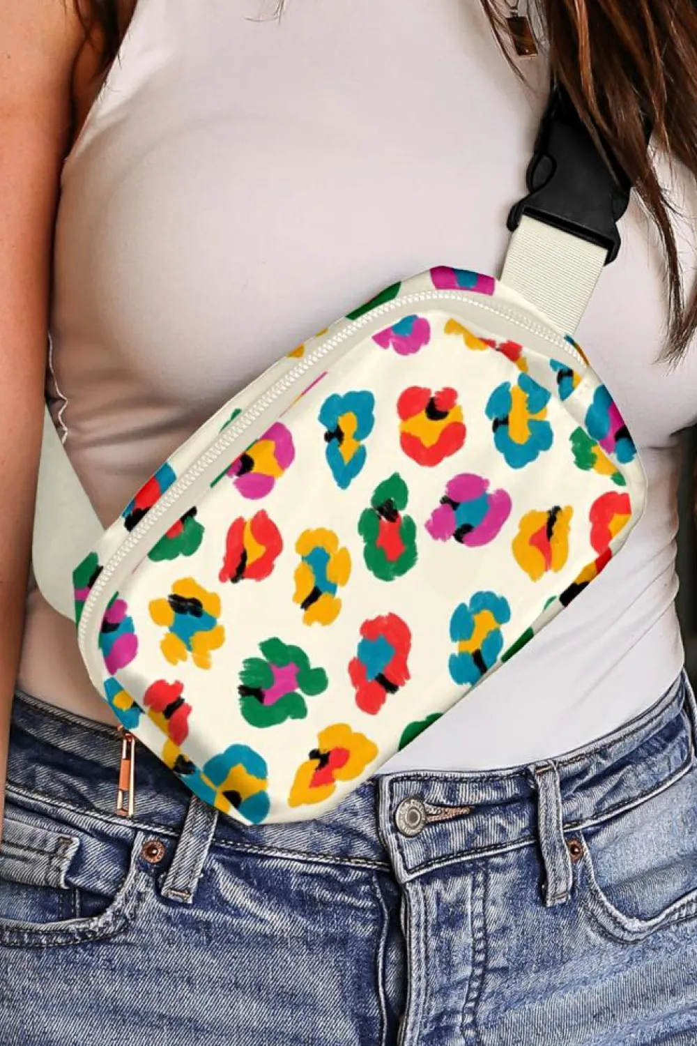 Outlet Dear-Lover Colorful Leopard Print Buckle Strap Crossbody Bag Beige