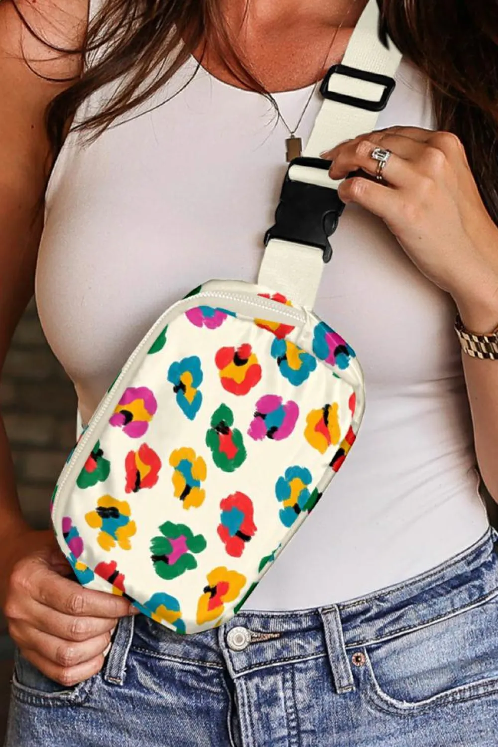 Outlet Dear-Lover Colorful Leopard Print Buckle Strap Crossbody Bag Beige