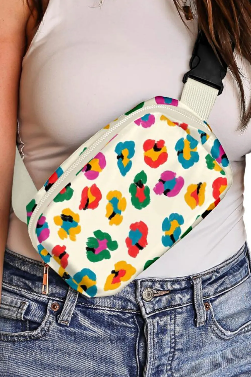 Outlet Dear-Lover Colorful Leopard Print Buckle Strap Crossbody Bag Beige