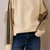 Sale Dear-Lover Contrast Striped Patchwork Drop Shoulder Loose Sweatshirt Beige